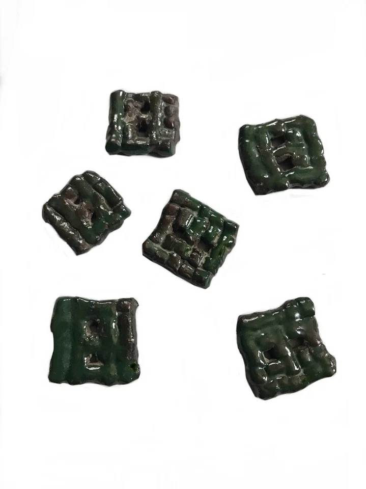 vintage 1930s 1940s handmade green ceramic buttons / set of six Art Deco buttons - Image 3 of 4
