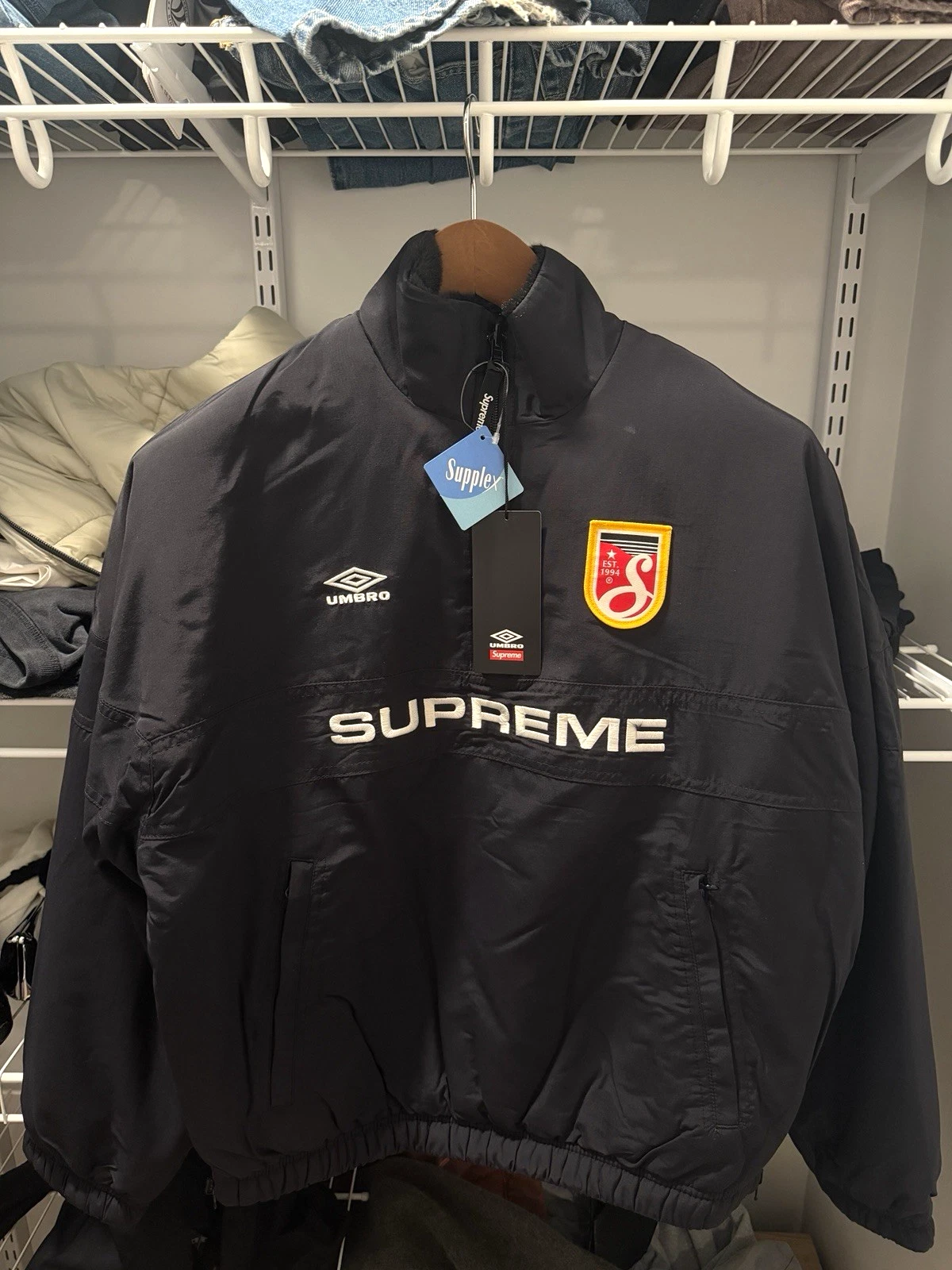 Supreme x Umbro Men's Black Full Zip Jacket Embroidered Logo Stand-Up Short image 1