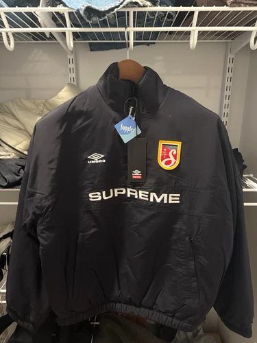 Supreme x Umbro Men's Black Full Zip Jacket Embroidered Logo Stand-Up Short video thumbnail