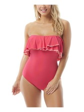CONTOURS Women's Coral Flounced Removable Straps One Piece Swimsuit 14 38C