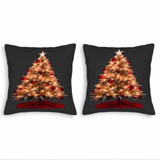 Set of 2 Decorative Throw Pillow Covers 18x18in - Cozy Christmas Tree Pattern