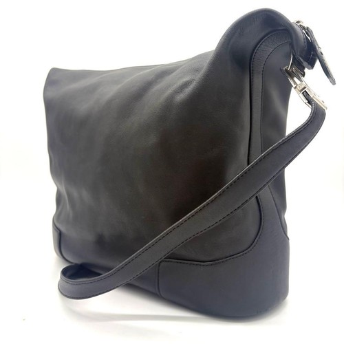 LOEWE Anton Nappa Leather Hobo Shoulder Bag Black Silver Hardware Anagram
