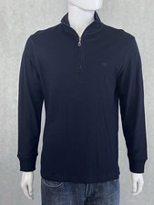 Dockers Mens MEDIUM 1/4 Zip Mock Neck Pique Knit Pullover Navy Blue Long Sleeve