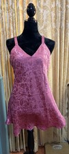 Vintage 90s Kathryn Pink Floral Jacquard Slip Dress V Neck Satin Lingerie Med
