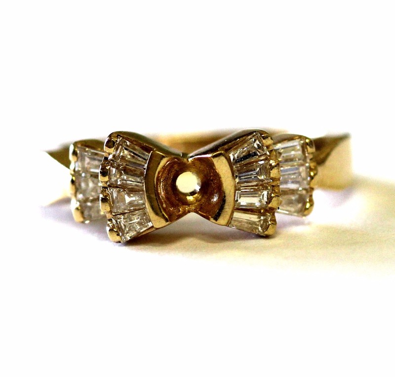 18k yellow gold .55ct diamond semi mount baguette engagement ring vintage womens