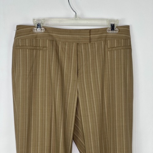 Lafayette 148 Tan Pinstripe Wool Stretch Dress Pants sz 10 Flat Front Wide Leg - Picture 3 of 12