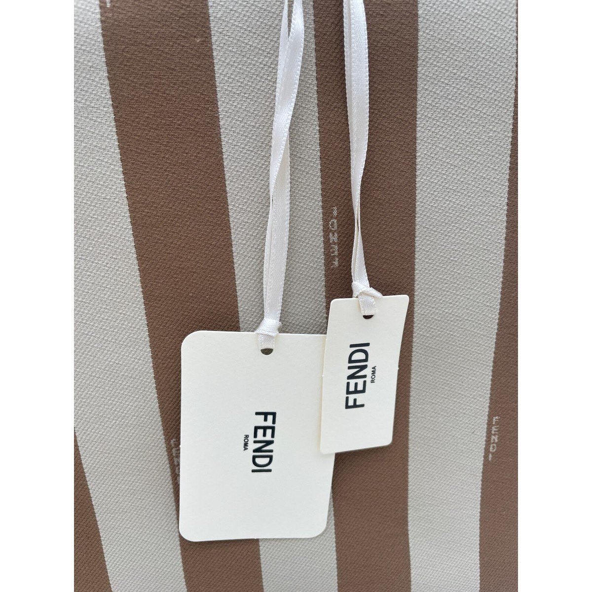 NEW FENDI FF ROLL BEIGE STRIPE REVERSIBLE LARGE TOTE BAG NWT