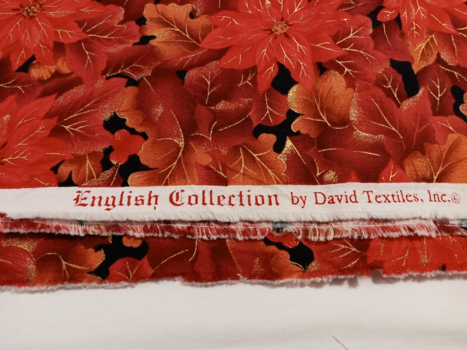 1 yard Christmas Poinsettia Fabric 36" x 44" English Collection David Textiles - Image 4 of 4