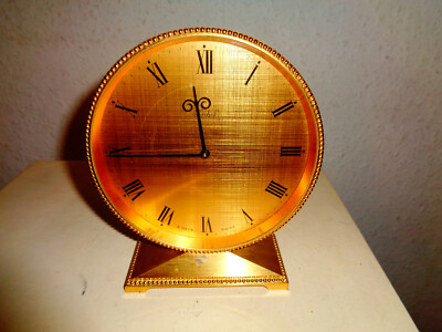 ältere Tischuhr Kaminuhr Imhof goldfarbig 8 Days Swiss 15 Jewels mechanisch 