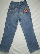 Vintage Girls Jeans Denim Embroidered Size 7 Strawberry Embroidery