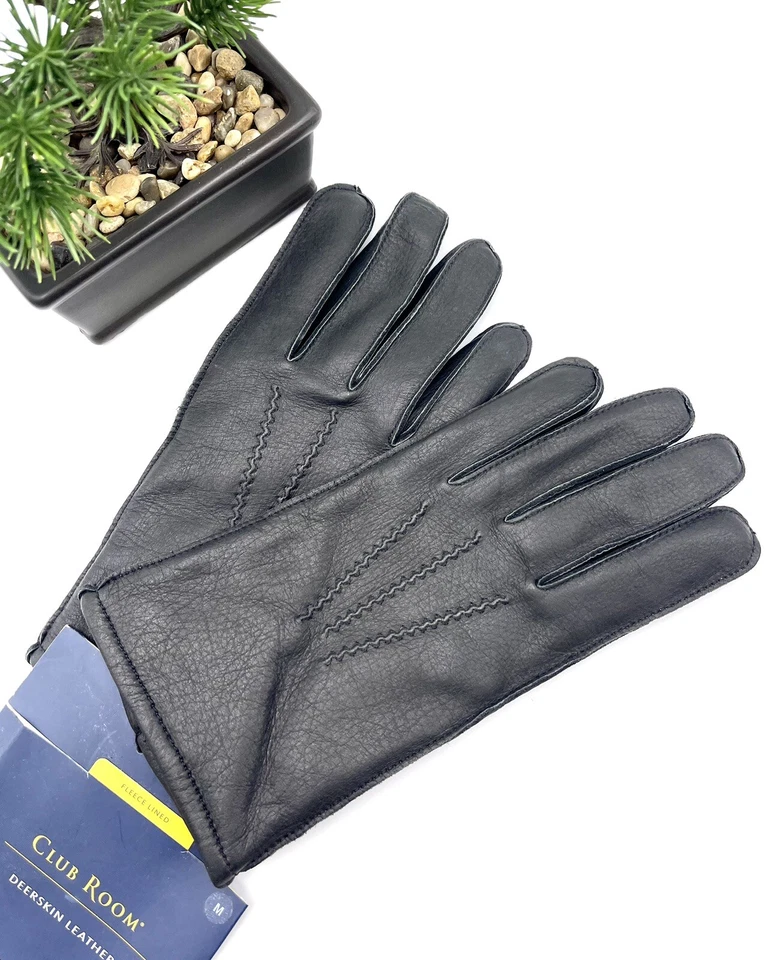 CLUB ROOM MENS DEERSKIN LEATHER GLOVES FLEECE LINED SIZE M Foto 4 de 4