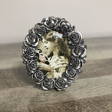 Vintage Ornate Metal Oval Picture Photo Frame Roses Floral
