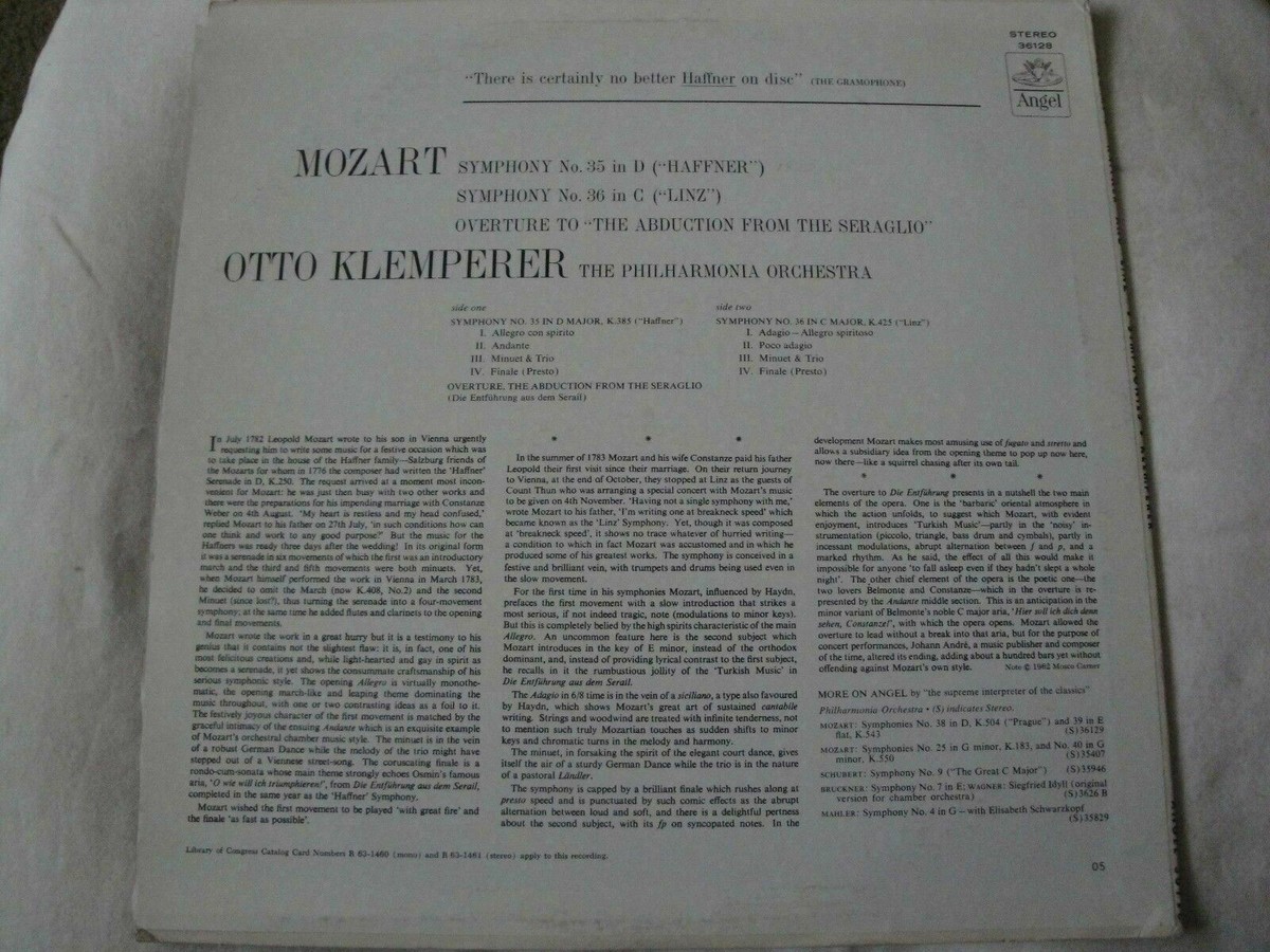 OTTO KLEMPERER PHILHARMONIA ORCHESTRA MOZART SYMPHONIES NO