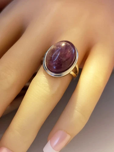 12.9 ctw VINTAGE SILVER ANTIQUE African Amethyst Ring - Size 6 7 8 9 & 10