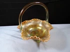 Fenton Aqua Marigold Opalescent Iridescent Glass Drape Drapery 3 Toed Basket