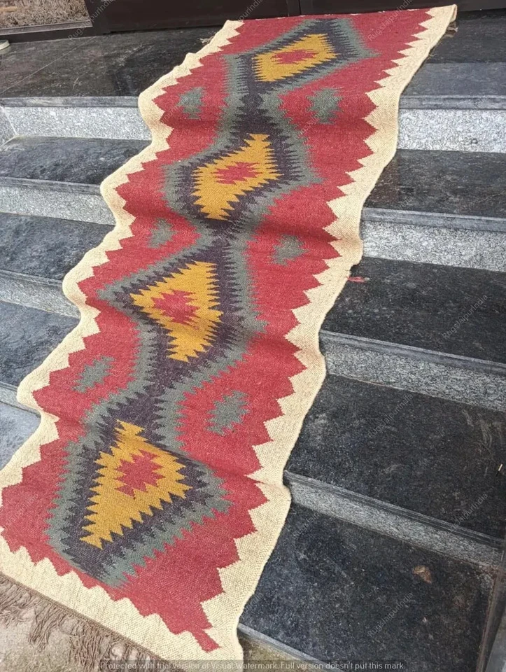 Natural Handwoven Wool Jute Rug Vintage Kilim Rug Traditional kilim Runner Stair - Image 2 of 4