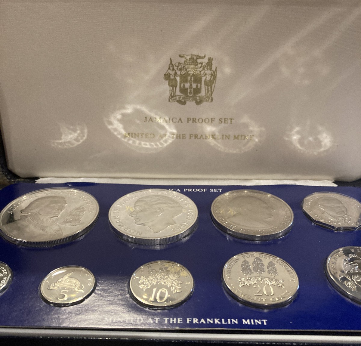 1977 Jamaica Proof 9 Coins Set with $10 Sterling 42.8 g, $5, 50
