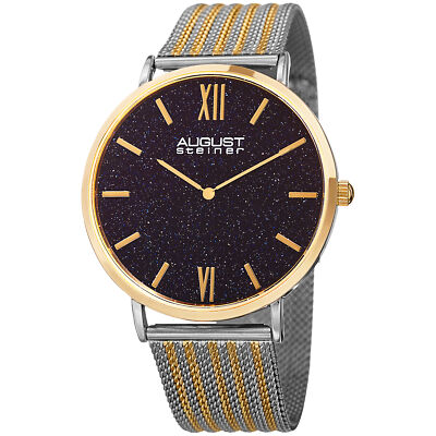 Men's August Steiner AS8218TTG Blue Sandstone Dial Mesh Bracelet Quartz Watch