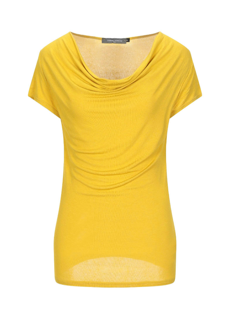 New SANDRO FERRONE Womens Yellow Cowl Neck Tee-Shirt Soft Top Sz L Made in Italy