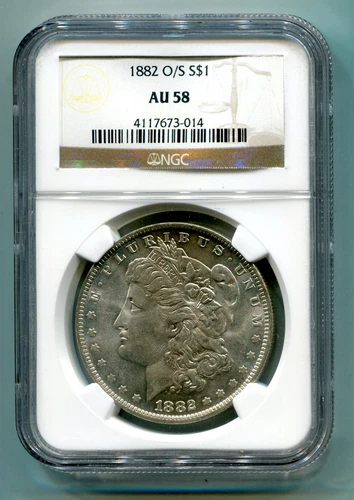 1882 O/S STRONG MORGAN SILVER DOLLAR NGC AU58 NICE ORIGINAL COIN FROM BOBS COINS