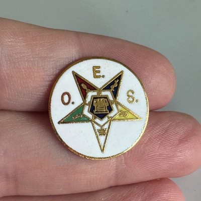 Vintage Order Of The Eastern Star O.E.S. Enamel Lapel Pin   White Star Emblem