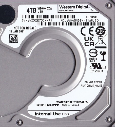 WD40NDZW-11A8JS0 s/n: WX52E7 JAN 2021 4TB USB Spyglass-2 ULTRALT WESTERN DIGITAL - Picture 3 of 5