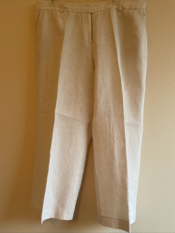 Ladies Linen Ankle Pants Color Light Beige By Talbots Size 16