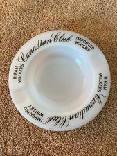 VTG CANADIAN CLUB HIRAM WALKER'S WHISKEY CIGAR ASHTRAY MILK GLASS MADE IN USA