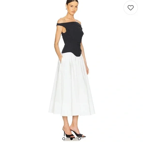 Jonathan Simkhai Cersei Off Shoulder Midi Dress in White Black Multi- Sz 0 New - Image 2 of 3