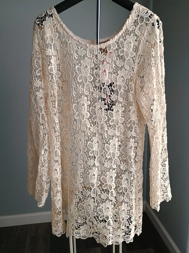 Suéter de encaje para mujer mangas largas - talla mediana - color marfil Foto 2 de 4