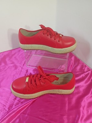 Beira Rio Lace Up Shoes Womens 7 Espadrilles Platforms Red Casual Brazilian