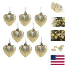 8 Opulent Gold Glitter Heart Ornaments - 2.4" Hanging Decorations for Christmas