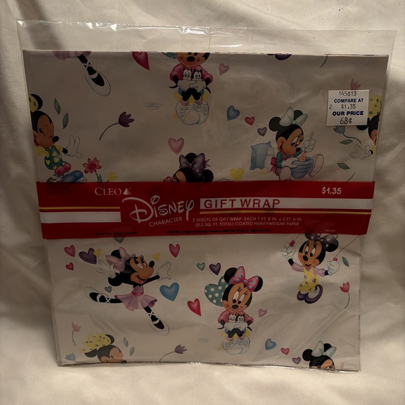 Vintage Sealed 1990s CLEO Disney Minnie Mouse Gift Wrap 2 Sheets Package USA