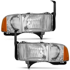 Weelmoto Pair Headlights For 1994-2002 Dodge Ram 1500 2500 3500 Chrome Headlamps