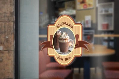 ARTISIGN CRAFTS Hot Chocolate Sold Here Window Sticker Restaurant Catering Van POS Window Sticke