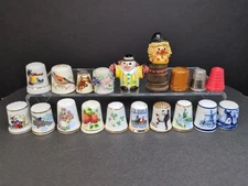 Vintage Thimble Lot of 19 Assorted Porcelain Metal Wood Disney Delft Finsbury