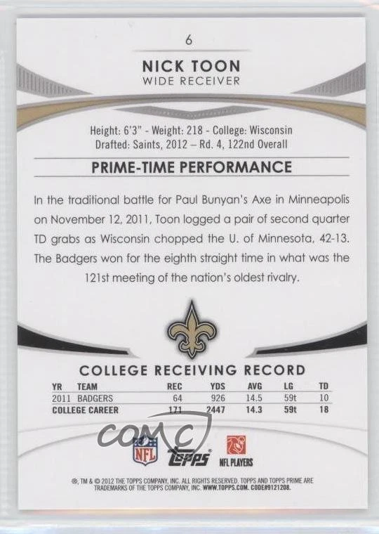 2012 Topps Prime Copper Rainbow /50 Nick Toon #6 Rookie RC - Image 2 of 2