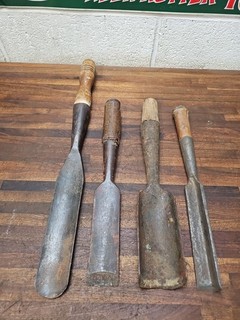K845 4 large antique wood chisels