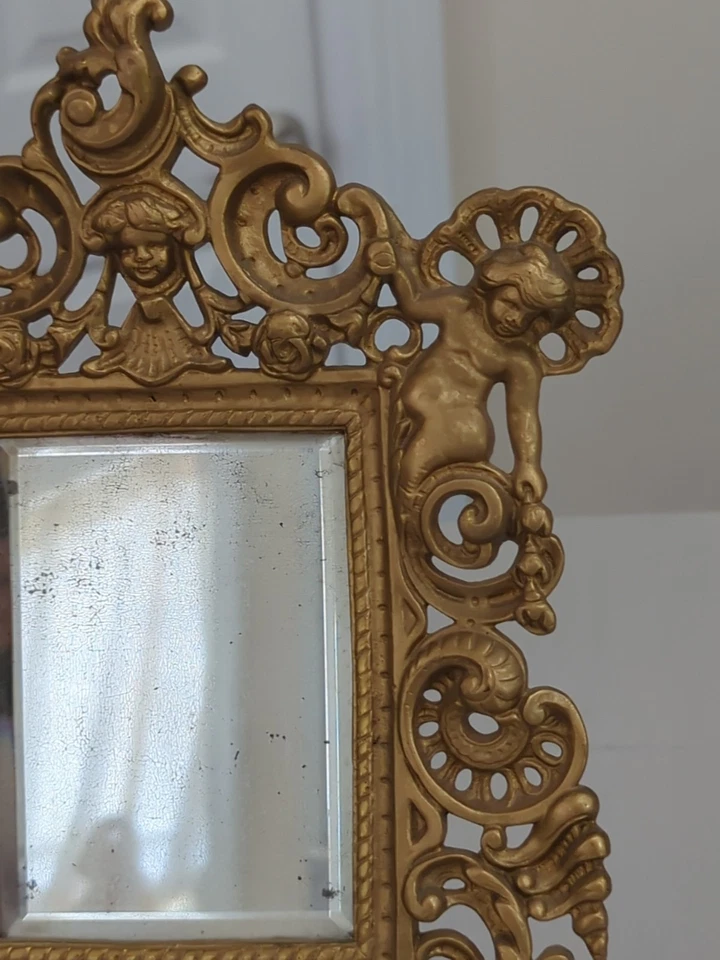 Antiguo marco de tocador de pie VICTORIANO, SIRENAS O NINFAS MARINAS, BRONCE c1880 Foto 2 de 4