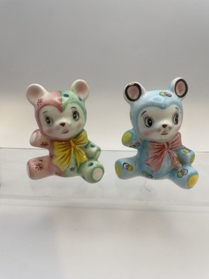 1950's PY Anthro Colorful Teddy Bears Bows Salt & pepper  Set RARE! READ LOOK