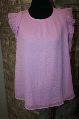 NEW LOFT Womens Pink Swiss Dot Ruffle Cap Sleeve Lined Blouse SZ S