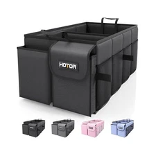 Trunk Organizer - Foldable, 2 Compartments - for SUV, Sedan - Black