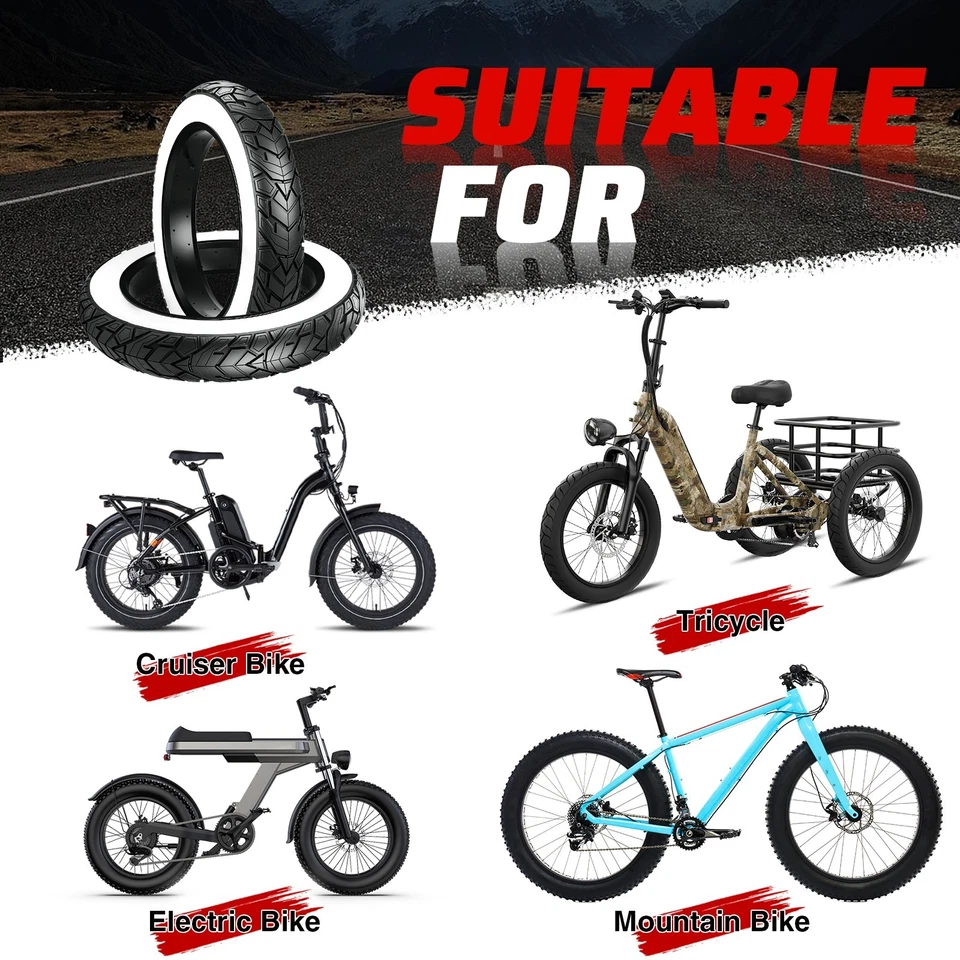 ZUKKA 2 Pack E-Bike Fat Tire,20 x 4.0-inch Electric Tricycle Fat Tire,White Wall - Image 3 of 4