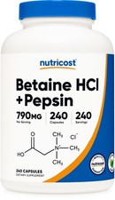 Nutricost Betaine HCl  Pepsin 790mg, 240 Capsules - Vegan  Non-GMO