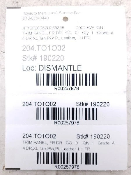 Toyota Avalon XL 2002 montaje del panel de la puerta delantera del lado del conductor  Foto 4 de 4