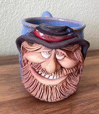 Coffee Tea Mug Cup Vintage 3D Ugly Face Stoneware Face and Hat