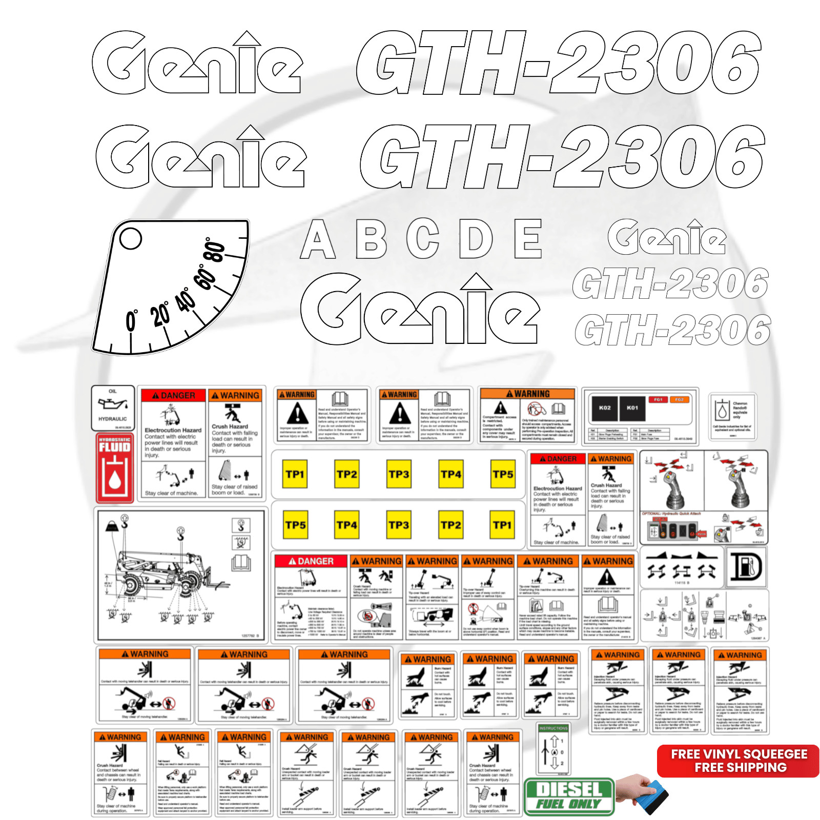 Fits Genie GTH-2306 Decal Kit Telehandler Stickers - Free Shipping