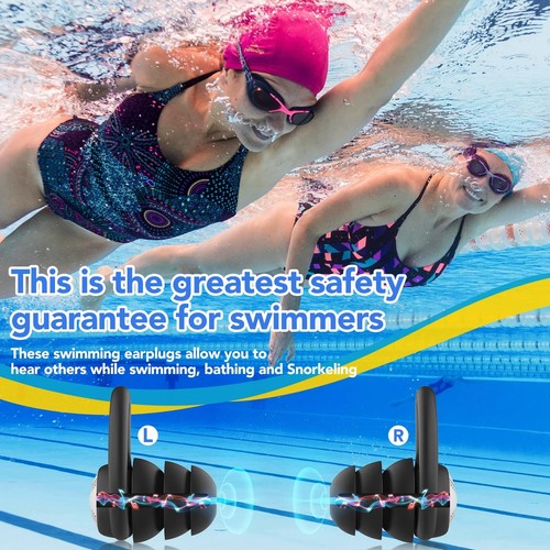 Swimming Ear Plugs Waterproof Earplugs 1 pair (Pack of 3), Black, Green, Blue  - Picture 4 of 7