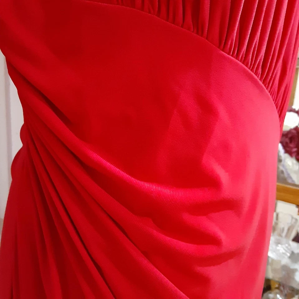 Adrianna Papell Matte Jersey Draped Faux Wrap Dress Red Long Sleeve Size 10 - Image 2 of 4