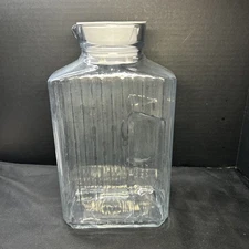 Vintage Anchor Hocking Clear Glass Ribbed Refrigerator Pitcher With Lid